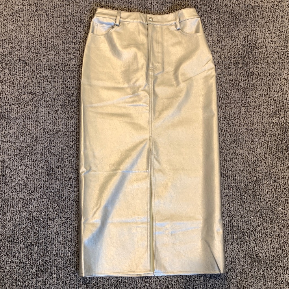 WAYF Women's Metallic Silver Midi Skirt S